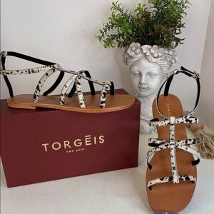 TORGEIS
Syrene Animal-Printed Pony Hair Cage Sandals Color Pony Sz 8